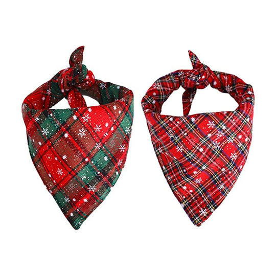 2 Pack Red Green Stripe Dog Bandana Pet Neck Dress Scarf Bib Christmas Headwear Large Dogs Costumes Pets Lattice Bandan Snowflake Neck Dress (l,