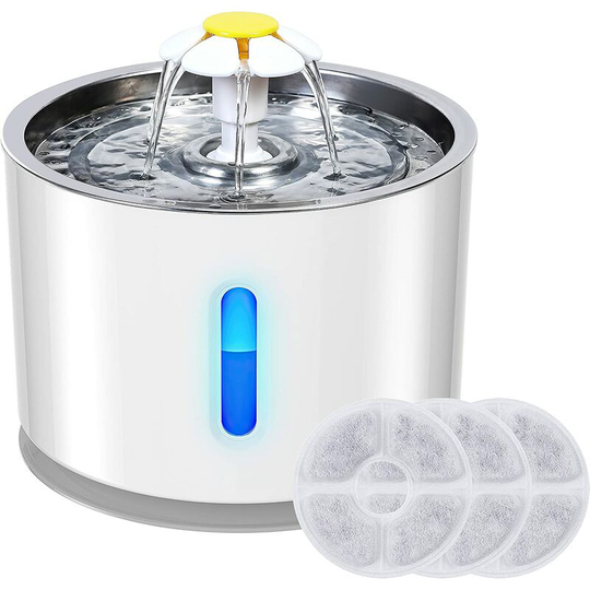 Gift - Cat and Small Dog Water Fountain Silent Cat Water Dispenser and Stainless Steel Tray led Night Light