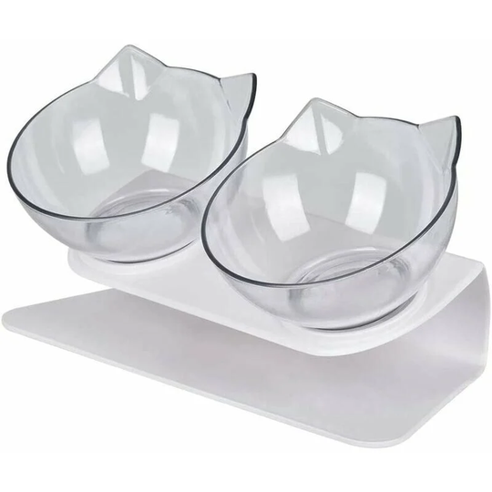 Anti-Vomiting Cat Bowl, Non-Slip Orthopedic Pet Bowl, Transparent Double Bowl with Raised Stand