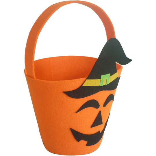 Halloween Felt Fabric Bag Trick or Treat Candy Bucket with Handle Halloween Party Costumes Supplies Decorations--Pumpkin