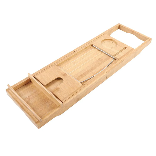 Bamboo Bathtub Caddy Tray With Extending Sides Cellphone Wineglass Holder Accessories Placement