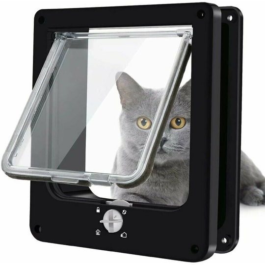 Echoo - Cat Doors, 4-Way Rotating Lock Magnetic Cat Flap for Cats, Kittens and Kittens, Upgraded Version m Black , 19*5.5*22)