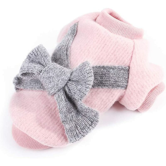 Perle Rare - Cute Pet Puppy Cat Sweater Warm Cardigan Bow Knit Coat Dress Clothes Sweatershirt Winter Flannel Small Dog Chihuahua Yorkshire Hoodie