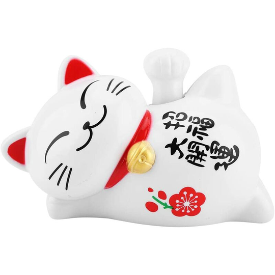 Lucky Cat, Fortune Cat, Solar Powered Adorable Lazy Lying Waving Beckoning Fortune Lucky Cat Car Accessories