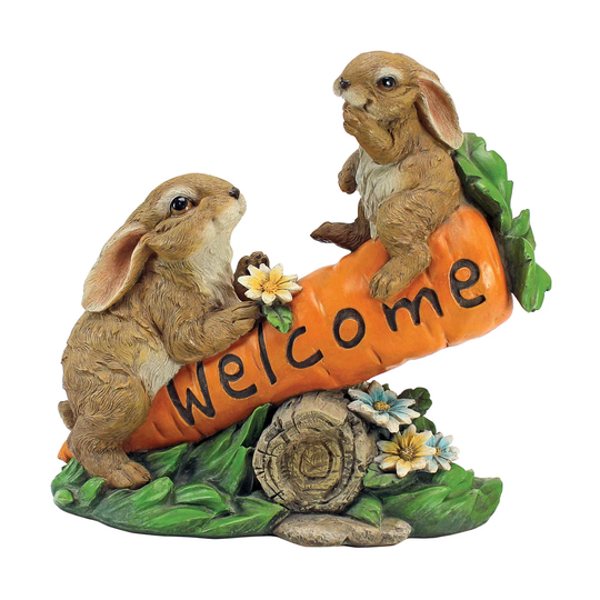 Bunny Bunch Welcome Garden Sign Statue