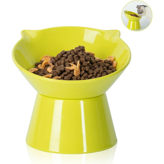 Cat Bowl, Raised Cat Bowl for Food & Water, 15° Tilt Cat Bowl Reduce Neck Pressure, Easy to Clean, for Small Cats and Dogs,Green