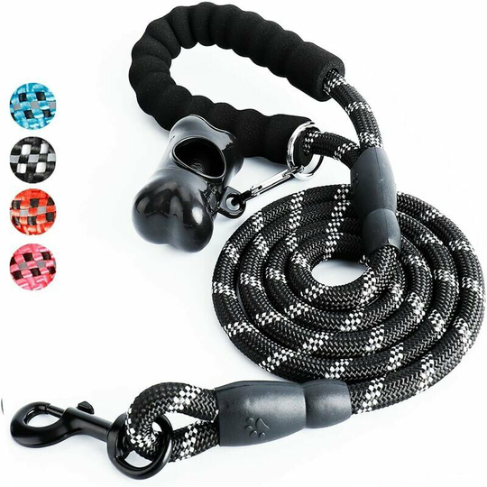 Echoo - Dog Leash, Rope Dog Leash with Soft Padded Handle, Highly Reflective Yarns, Waste Bags and Dog Dispenser, 1.5m Rope Leash for All Size Dogs,