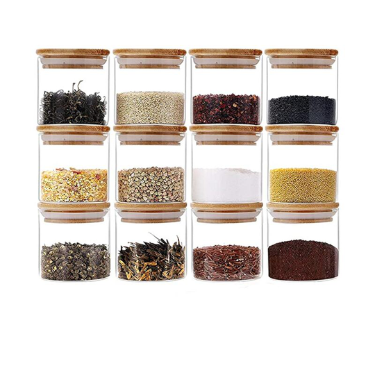 Sun Flowergb - 150ML Small Glass Storage Jars, Airtight Glass Jar with Bamboo Lid and Silicone Ring High Borosilicate Glass Jar, Set of 12