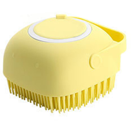 Dog Bath Brush - Yellow, Pet Massage Brush Shampoo Dispenser, Silicone Soft Rubber Bristles for Shower Grooming for Dogs and Cats