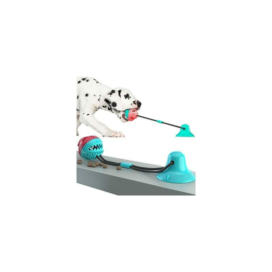 Dog Chew Toys for Aggressive Chewers- Suction Cup Interactive Dogs Toy for Pet Teeth Cleaning, Training, Kill Boring Time (Blue-Red)