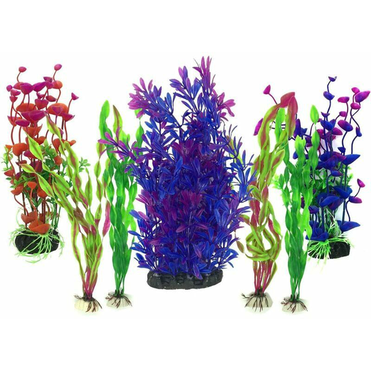 Monly - Artificial Aquarium Plant, 7 Pcs Large Aquarium Decoration Plastic Plastic Hideout Decoration, Plastic Aquarium Decoration, Purple