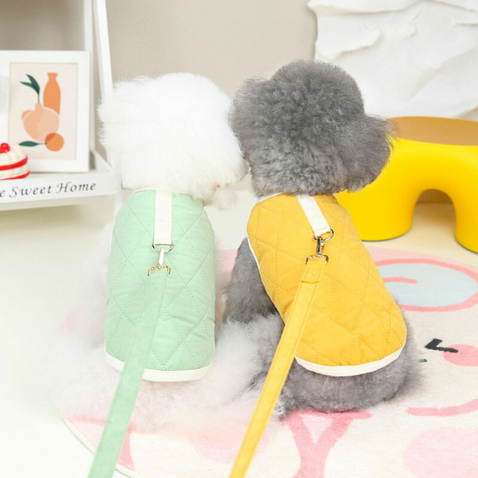 2 pet clothes cotton vest two-legged dog clothes New winter small dog clothes diamond checkered cotton vest (without rope) 20-32-23cm