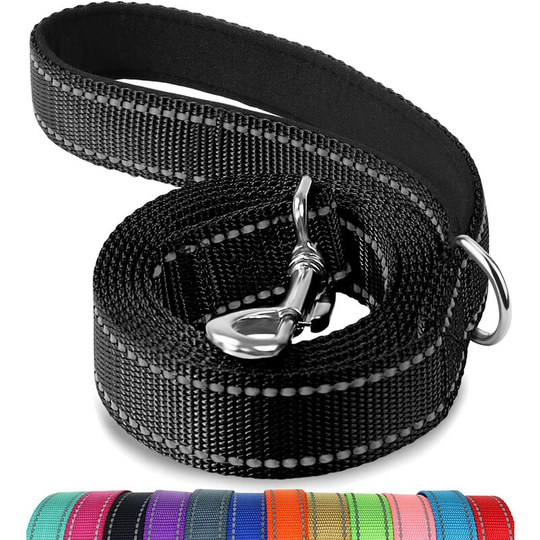 Heavy Duty Reflective Double Sided Dog Leash, with Padded Handle, 1.8m x 2cm, Black