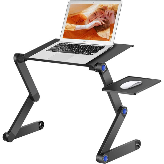 Laptop Stand - Foldable Overbed Table, pc Table, Reclining Reading Stand for Sofa, Book, Magazine and Breakfast, Mouse Tray Included