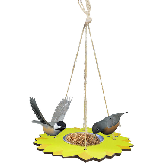 Hanging Bird Feeder Tray Stainless Steel Tray Wild Bird Feeder Outdoor Bird Feeder for Attracting Birds Cockatoo Macaw Parakeet Finches (Yellow)