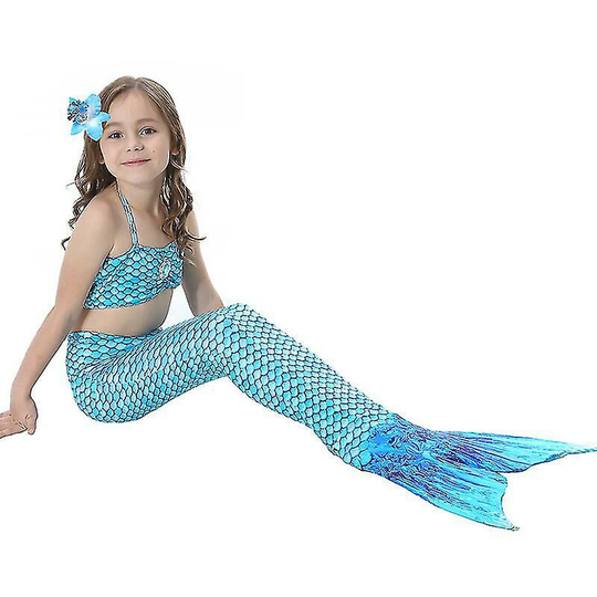 Children's Girls' Swimwear Mermaid Tail Bikini Set Role Play Costumes Swim Costumes Blue 8-9 year
