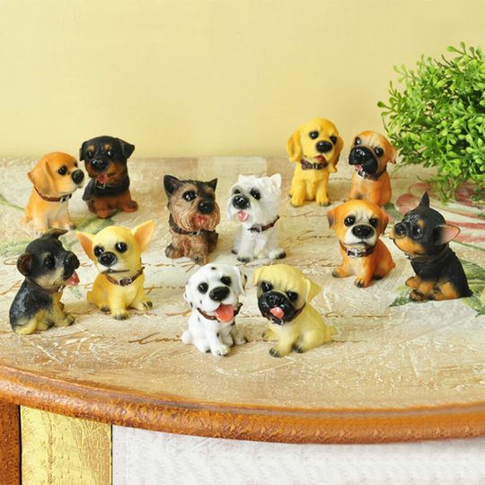 12Pcs Mini Puppy Pet Simulation Dog Ornament Resin Statue Xmas Gift Collection