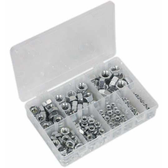 Loops - 255 Piece Steel Nut Assortment - M4 to M16 - Partitioned Storage Box - din 934