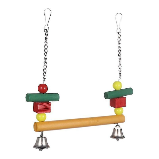 Parrot Swing Barch Wooden Stand with Colorful Blocks Hanging Cage Chew Toy