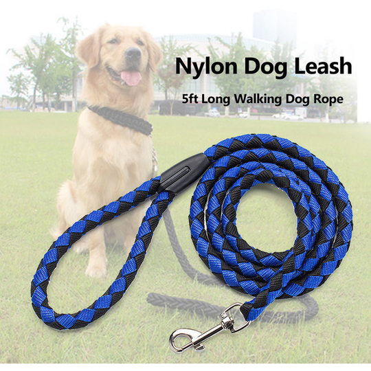 Nylon Dog Leash 5ft Long Walking Dog Rope Metal Clasp Dog Chain Traction Rope for Medium Dog Training Walking Outside,Blue - Blue