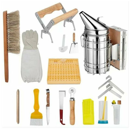 Echoo - Beekeeping Tool Set, 15 Pieces Deluxe Beekeeper Starter Kit Beekeeping Suit Beekeeping Equipment Suitable for Professional and Beginner
