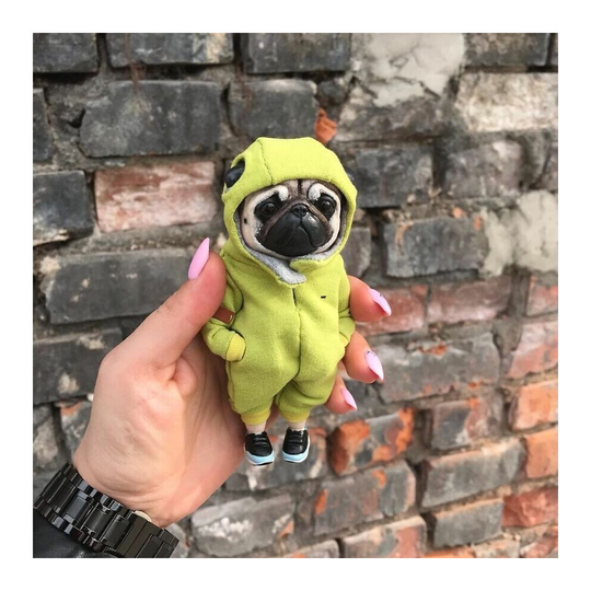 (Green sport dog) New Mogwai Handmade Doll Standing Puppy Resin Doll Kawaii Dog Doll Home Decoration