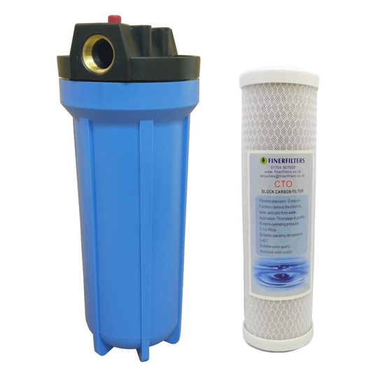 10" Standard Blue Water Filter Housing with 3/4" Ports, PRV & 5 Micron Carbon Block Filter