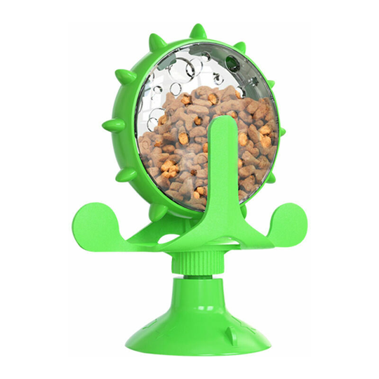 Cat Toy, Windmill Leaky Food Toy, Indoor Cat Toy with Green Suction Cups