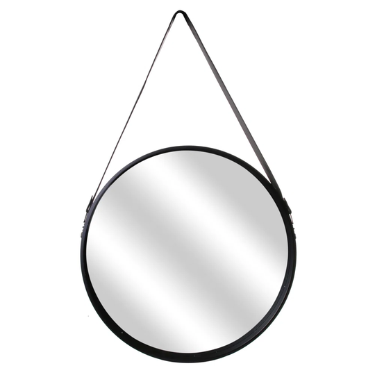 Colista Round Wood Framed Rope Hanging Makeup / Shaving Mirror in Black