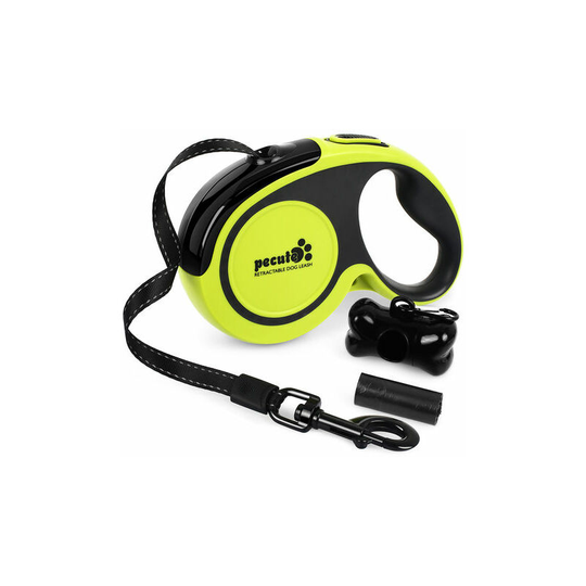 Pecute Retractable Dog Leash 5m, Retractable Dog Leashes (Up to 50Kg), with One Stop Button Lock, Nylon Tape with Reflective Stitching, for Small,