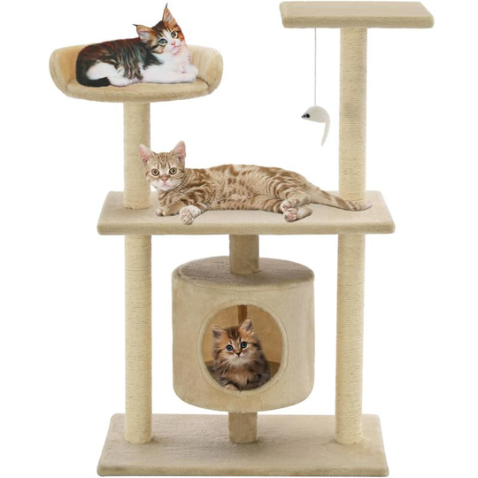 Cat Tree with Sisal Scratching Posts 95 cm Beige VD07071 - Hommoo