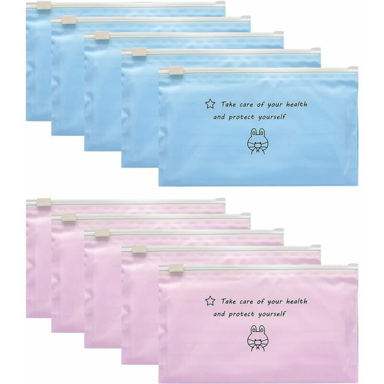Monly - Portable Mask Box, Mask Storage Bag, 10pcs Rabbit Pattern Zipper Mask Storage Box, Waterproof, Dustproof, Red Blue