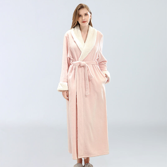 Women's bathrobe Autumn and winter Yupao embroidered logo beauty salon spa sweatshop pajamas nightgown, pink, l