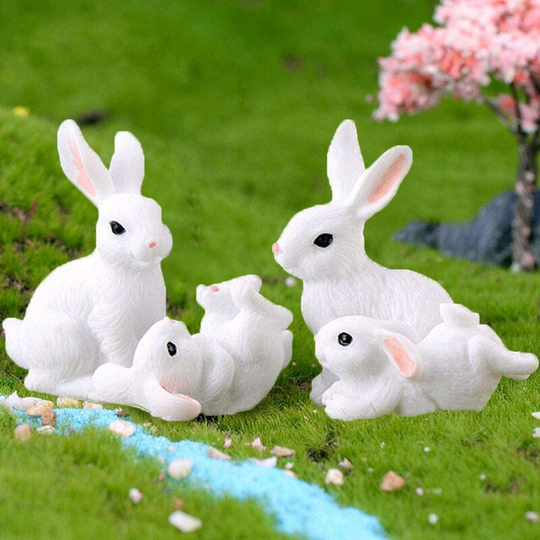 Briday - 4Pcs Miniature Fairy Garden Rabbit Figurines, Rabbit Cake Cupcake Toppers, Fairy Garden Animals Rabbit for Micro Landscape Plant Pots Bonsai