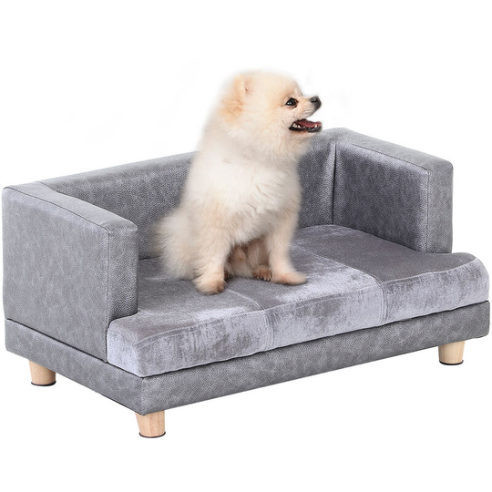 Dog Sofa Pet Lounge Bed w/ Anti-slip Legs for Small-Sized Dogs - Grey - Grey - Pawhut
