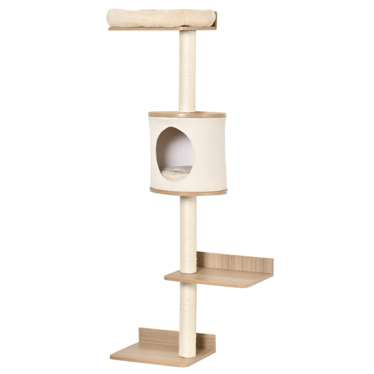 PawHut Wall-Mounted Cat Tree Shelter w/ Condo Bed Scratching Post