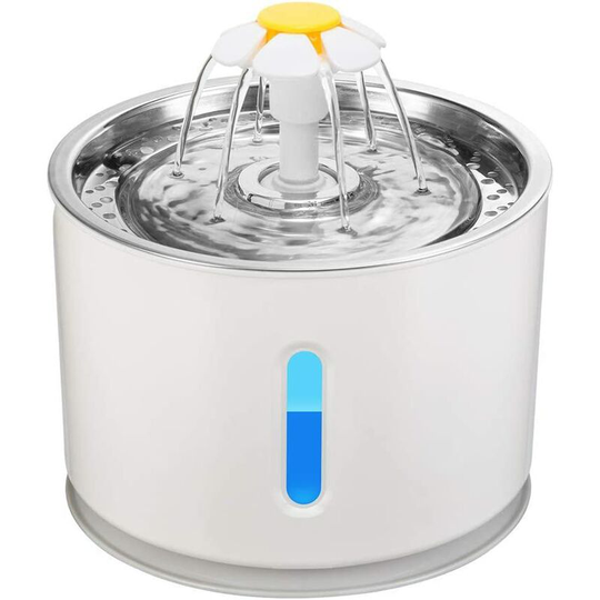 Naxunnn - Stainless Steel Beacon Pet Cat Water Fountain, 2.4L led Indicator Automatic Pet Water Fountain, with 2 Spare Filters, for Cats, Dogs