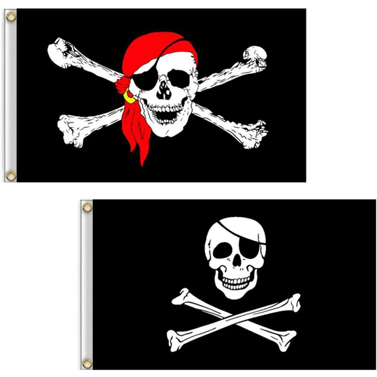 Betterlifegb - Set of 2 Polyester Pirate Flags with Two Stitch for Halloween Pirate Party Birthday, Turban and Red Bones., 90 * 150cm