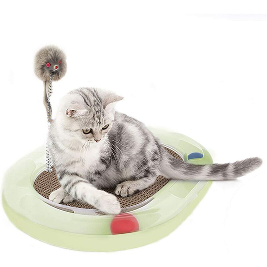 Litzee - Cat Toy Lounge Cat Scratching Post with Mouse and Spring green