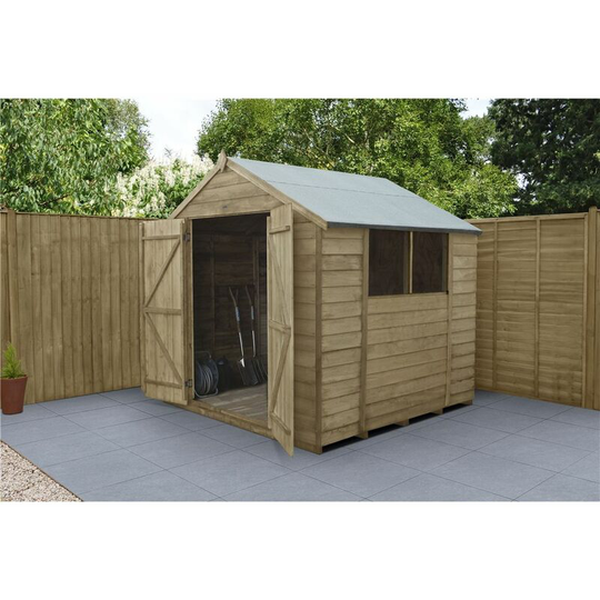 Worcester Pressure Treated Overlap(f) - 7ft x 7ft Pressure Treated Overlap Apex Wooden Garden Shed With Double Doors (2.2m x 2.1m) - Modular
