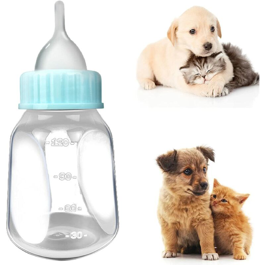 120ml Nursing Bottle for Puppy Pet Travel Small Dog Cat Puppy with Spare Nipple (Blue)