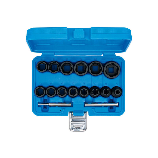 Spiral Socket Set - broken screw extractor - 12,5mm (1/2') - 8/27mm - 16 pcs - 5269 - Bgs Technic