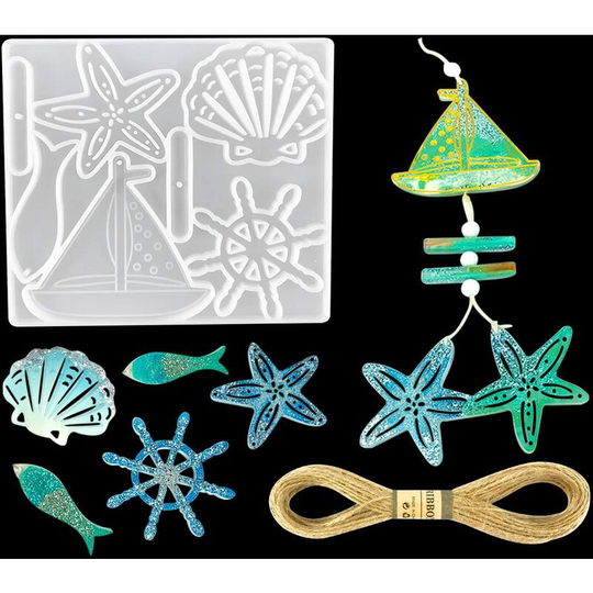 Sea Ornament Resin Silicone Mold, Wind Chime Mold with String for Epoxy Resin for diy Craft Room Decorations (Sea Ornament)