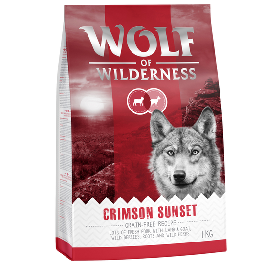 3 x 1kg Wolf of Wilderness Dry Dog Food - 2 + 1 Free!* - Adult "Crimson Sunset" - Lamb & Goat (3 x 1kg)