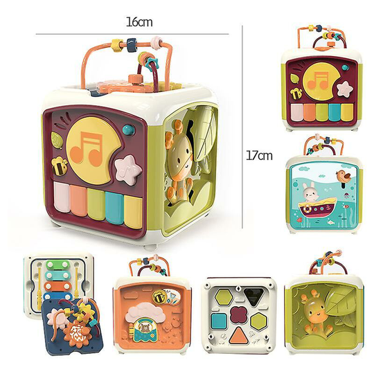 Flkwoh - 7 In 1 Multifunction Musical Toys For Baby Activity Cube Hand Drum Bead Maze Counting Toy Baby Toddler Girl Learning Toys Gifts