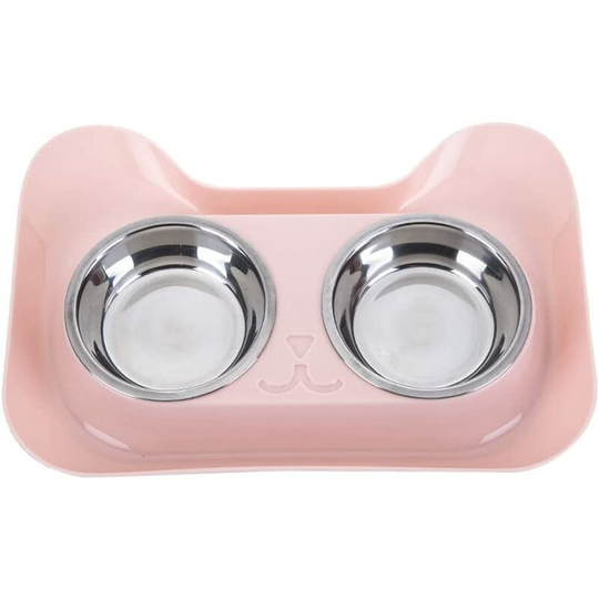 Perle Rare - Cat Bowls, Stainless Steel Double Bowls for Food and Water Non-Slip Spill Proof Bowl for Small Dog and Cat (Pink)