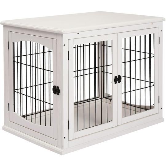 Dog Crate Puppy Cage End Table Design for Small Dog White - White - Pawhut