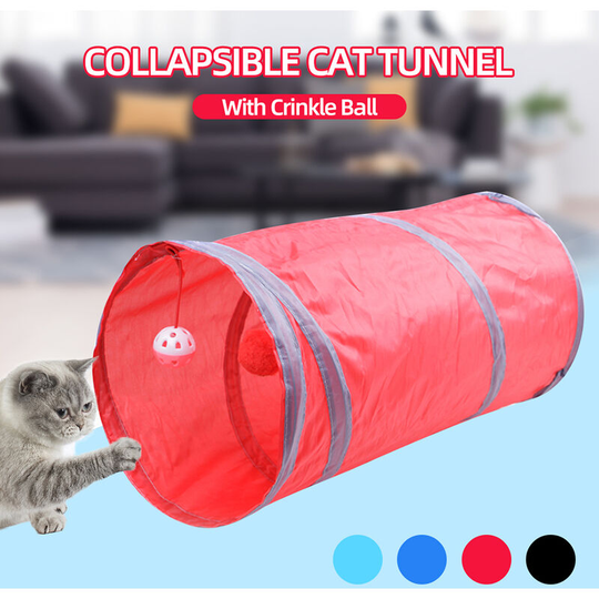 Collapsible Cat Tunnel Interactive Play Toy with Ringbell Ball for Hiding Hunting and Resting Ideal for Multi-cat and Independent Play