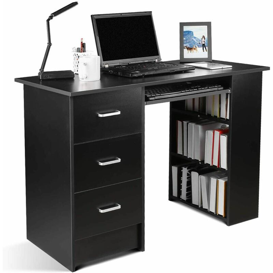 120cm Computer Desk Writing pc Table Workstation w/ 3 Shelf & Drawers Black - Gizcam