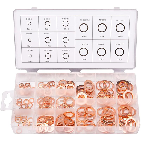 150pcs 15 Specifications Gaskets Sealing Ring, Copper Washers Assortment Kit, Copper Washers Gasket sealing ring with Box